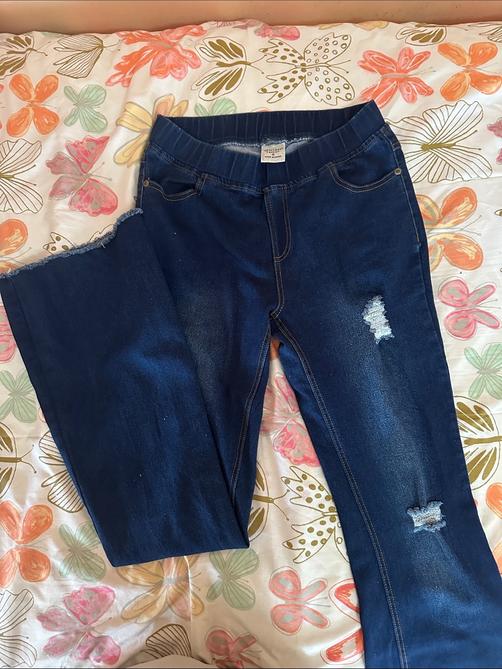 JVINI Dark Blue Distressed Pull-On Jeggings